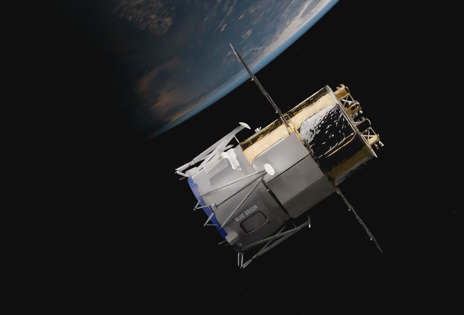 Artist’s concept of the Blue Moon Mark 2 test article above Earth before docking.